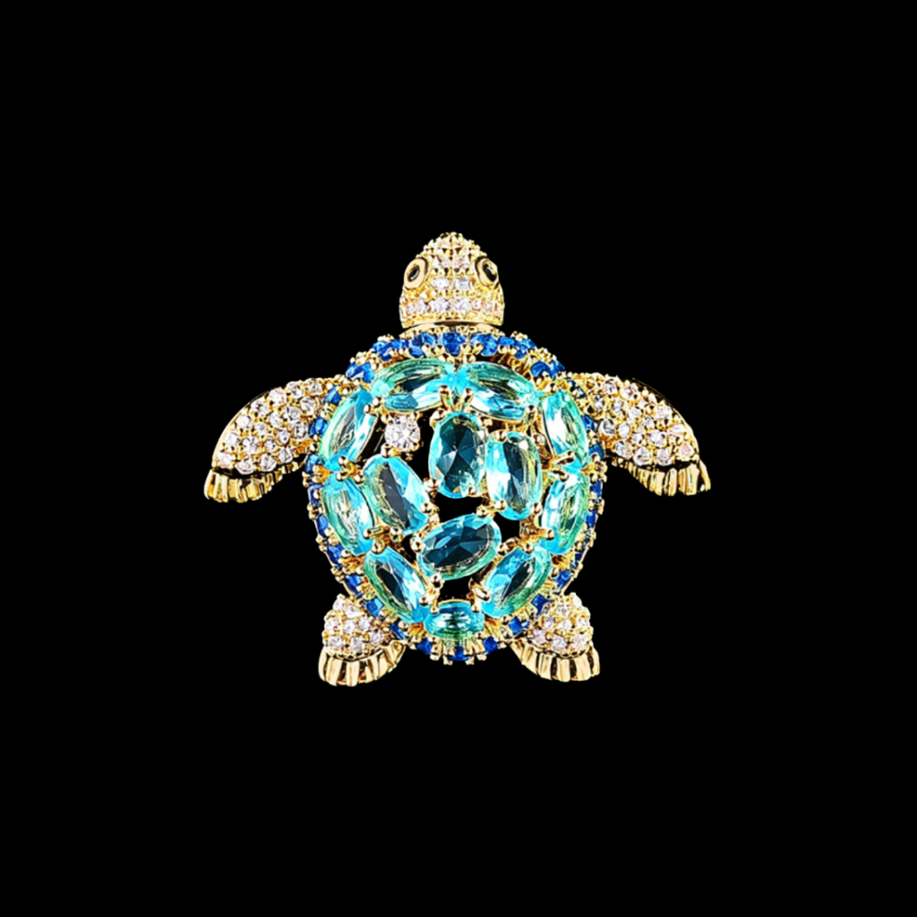 AVELIA Gold Aqua Crystal Sea Turtle Brooch