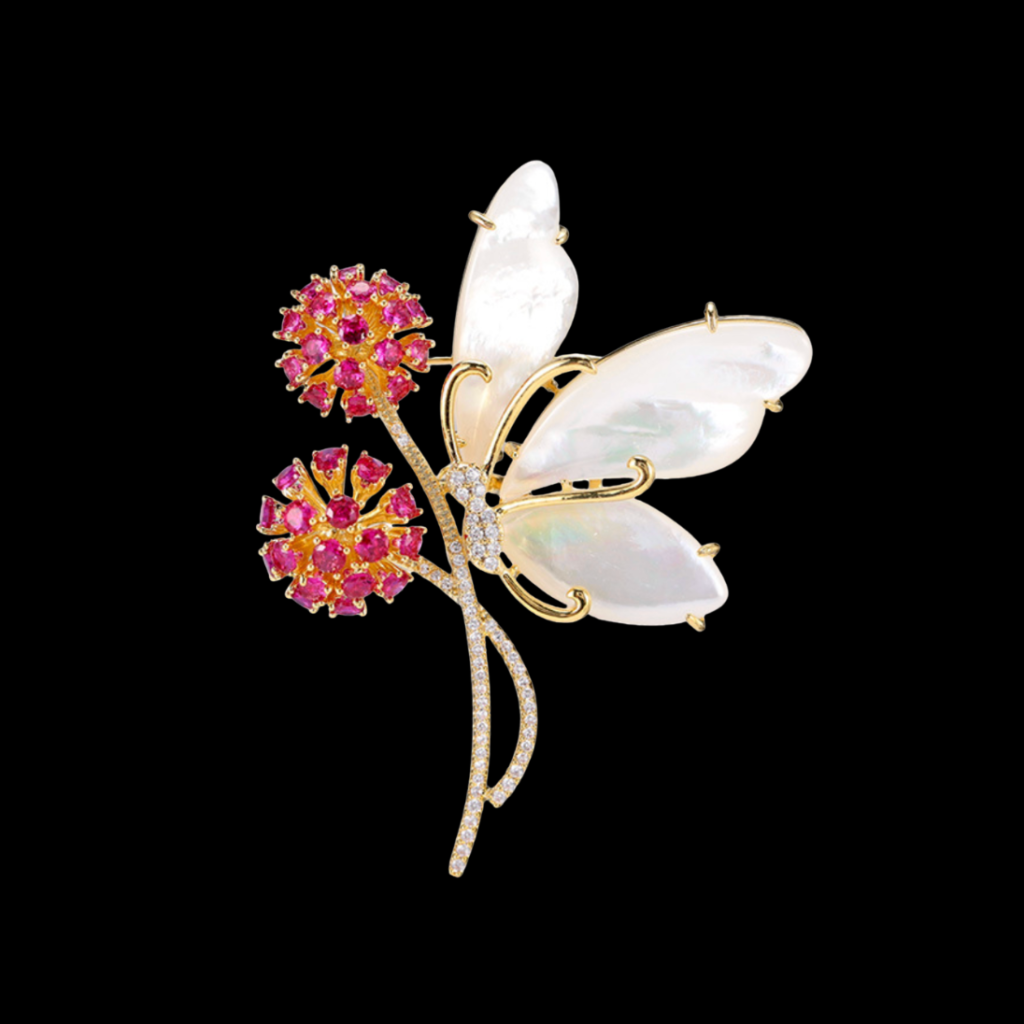 AVELIA Gold Mother of Pearl Dandelion Butterfly Brooch