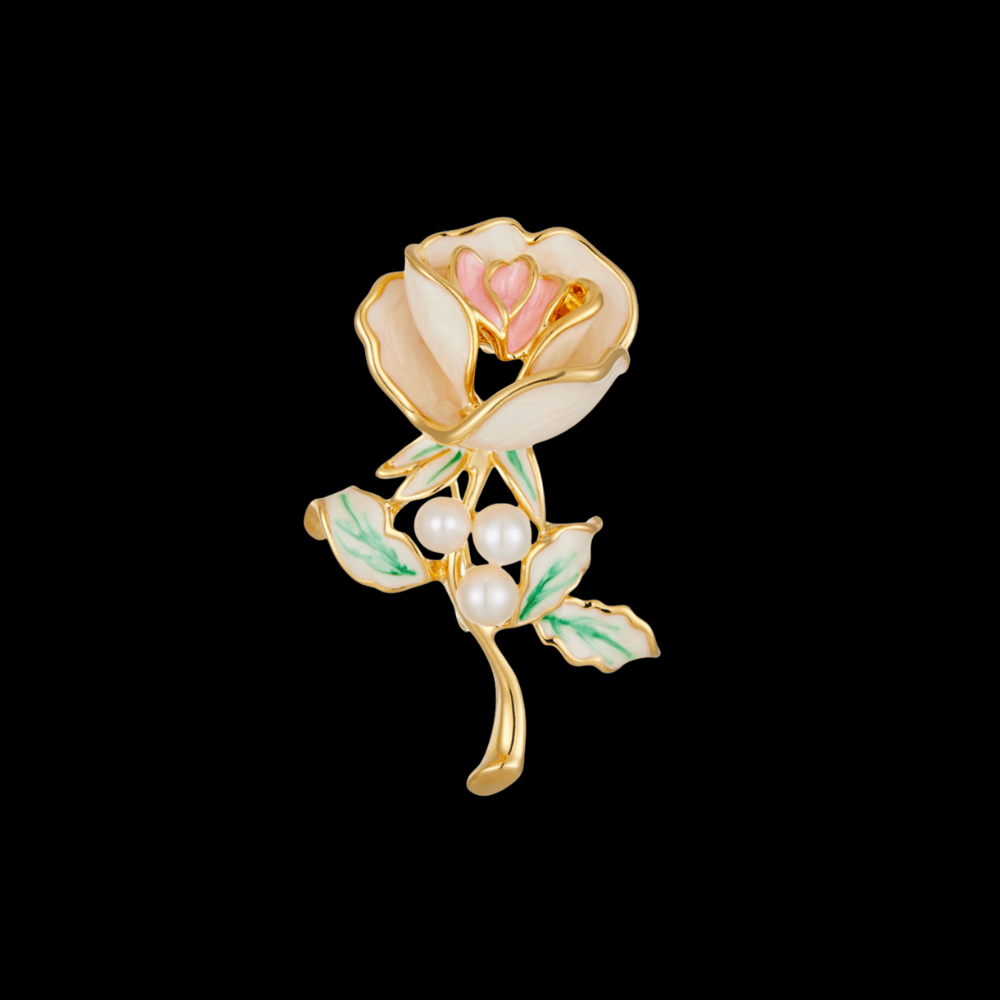 AVELIA Gold Enamel Rose Brooch