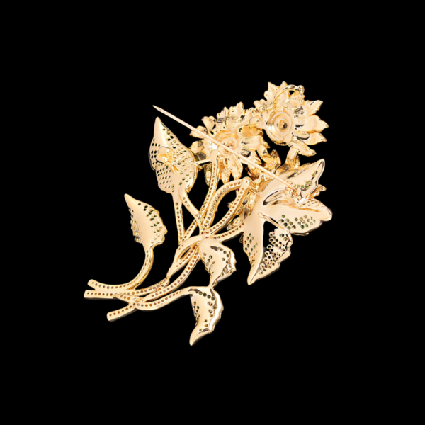 AVELIAGoldSunflowerBouquetBroochwithCrystalCenters1