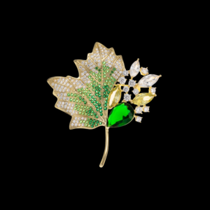 AVELIA Emerald Bloom Crystal Maple Leaf Brooch